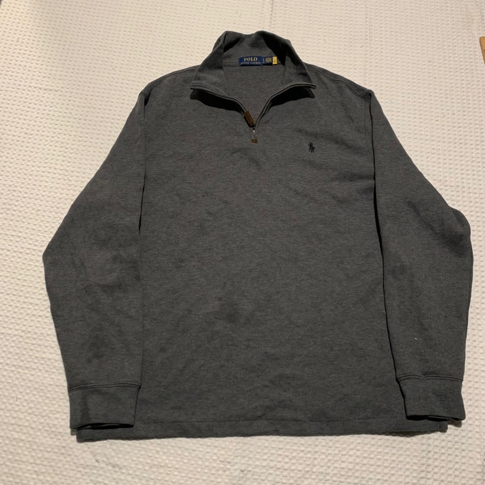 Polo Ralph Lauren Mens XL Charcoal Grey Quarter Zip Pullover Pony Logo Sweater